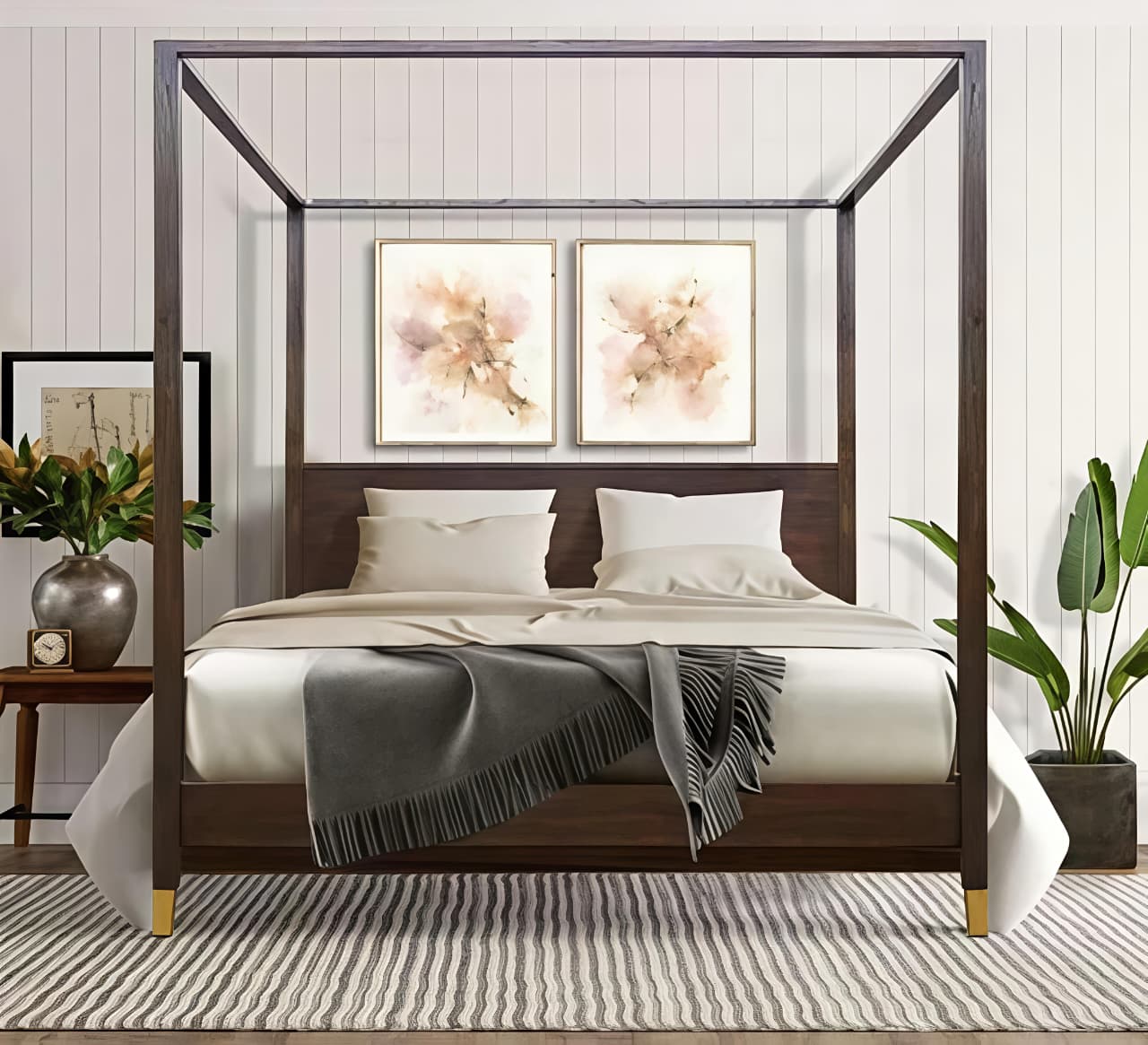 KAYU Canopy Bed — Carved Teak