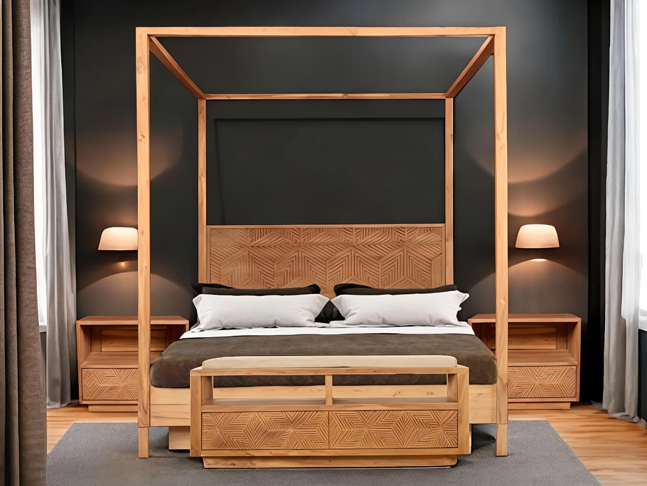 KAYU Teak Bed — Natural Grain