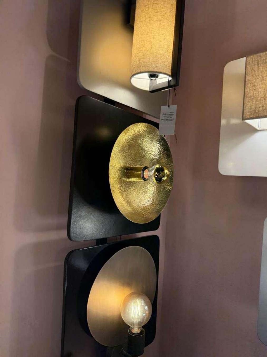 Hammered Brass Disc Wall Sconces