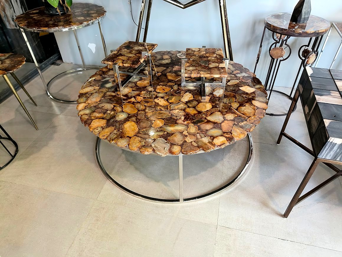 Petrified Wood Mosaic Round Coffee Table