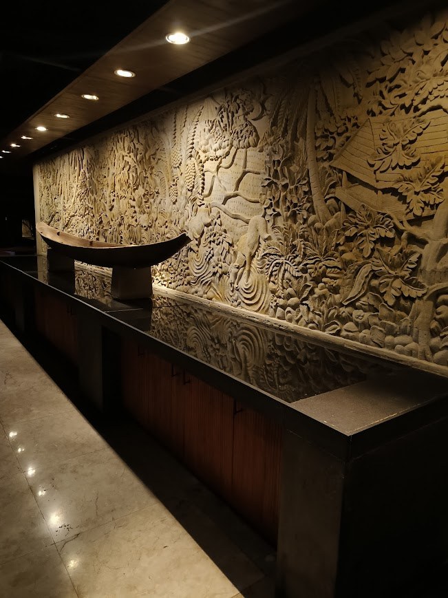 Monumental Balinese carved stone relief wall