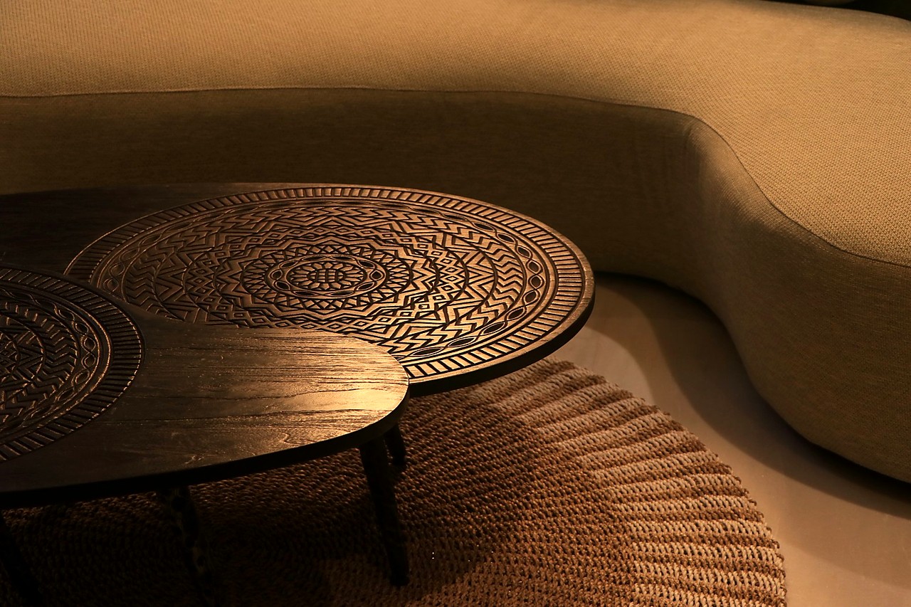 KAYU Curation — Hand-woven Rattan Panel with Antique Vessels